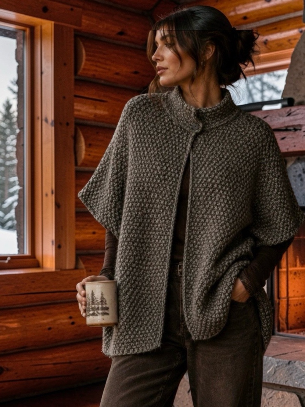 Elsamanda Cardigan Made in Italy Wool Alpaca Knit Cape Poncho Sweater Large